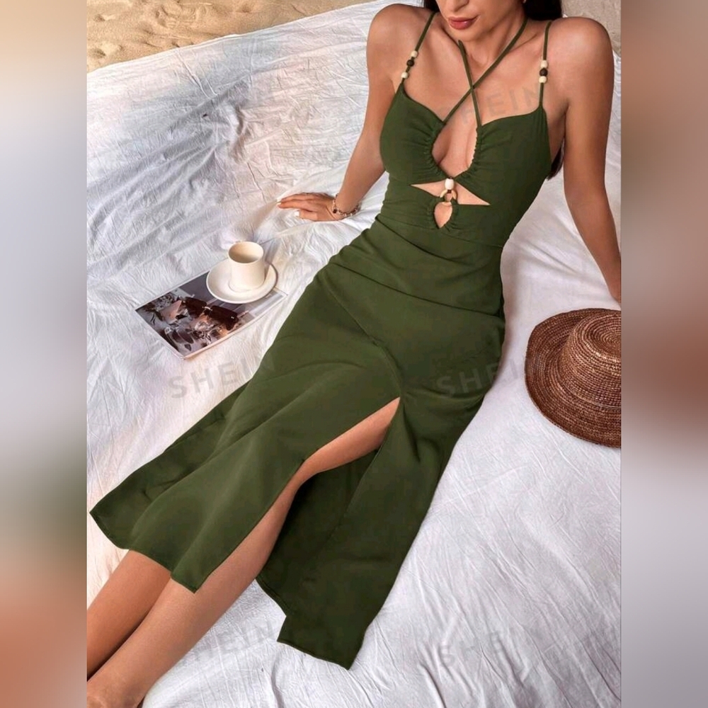 Shein Strappy Army Green Midi Dress size Small